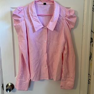 PINK AND WHITE SHEIN STRIPED SHIRT SIZE LARGE